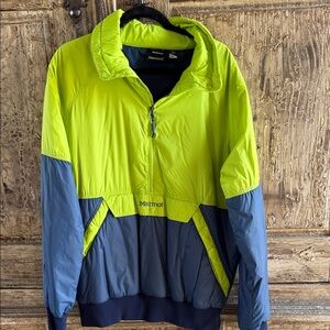 Marmot Lime Green and Slate Blue Lightweight Half-Zip Jacket